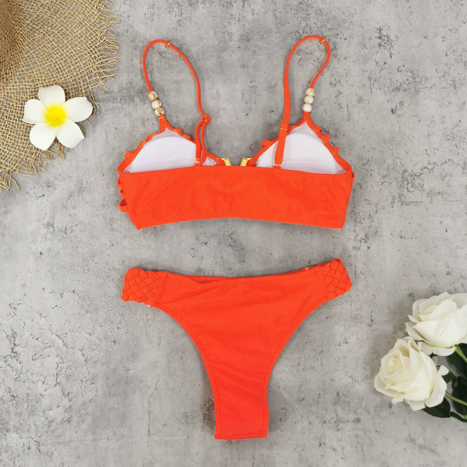 V-Shaped Metal Accent Crisscross Bikini Set view 4