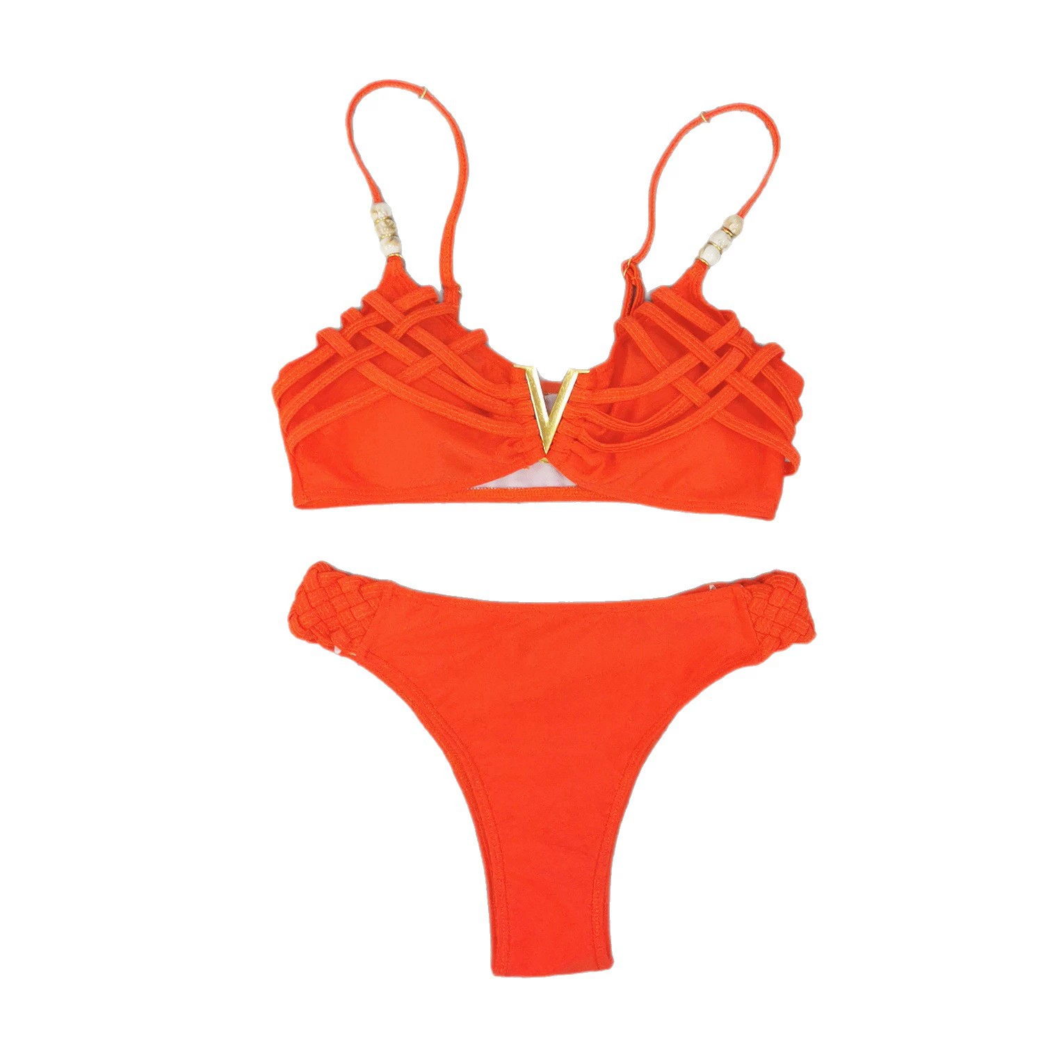 V-Shaped Metal Accent Crisscross Bikini Set view 5
