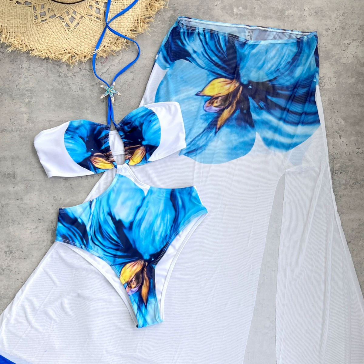 Women's Halter Bikini Set with High-Waist Bottom and Long Skirt view 4