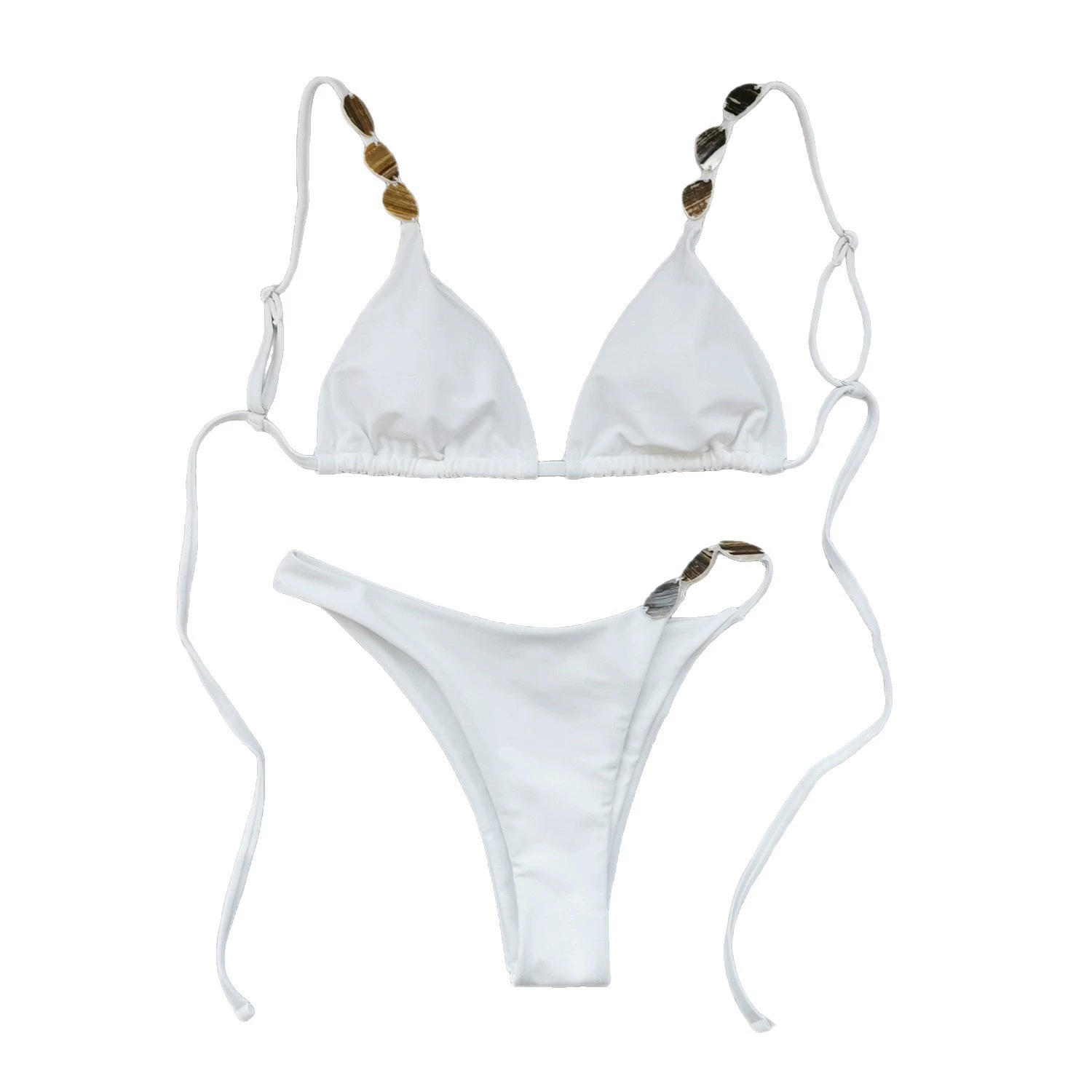 Triangle Halter Bikini Set with Beaded Straps and Side Tie Bottoms view 5