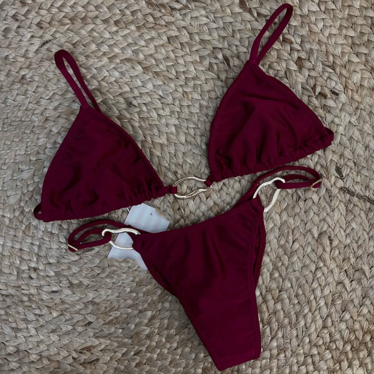 Two-Piece Triangle Bikini Set with Ring Accents