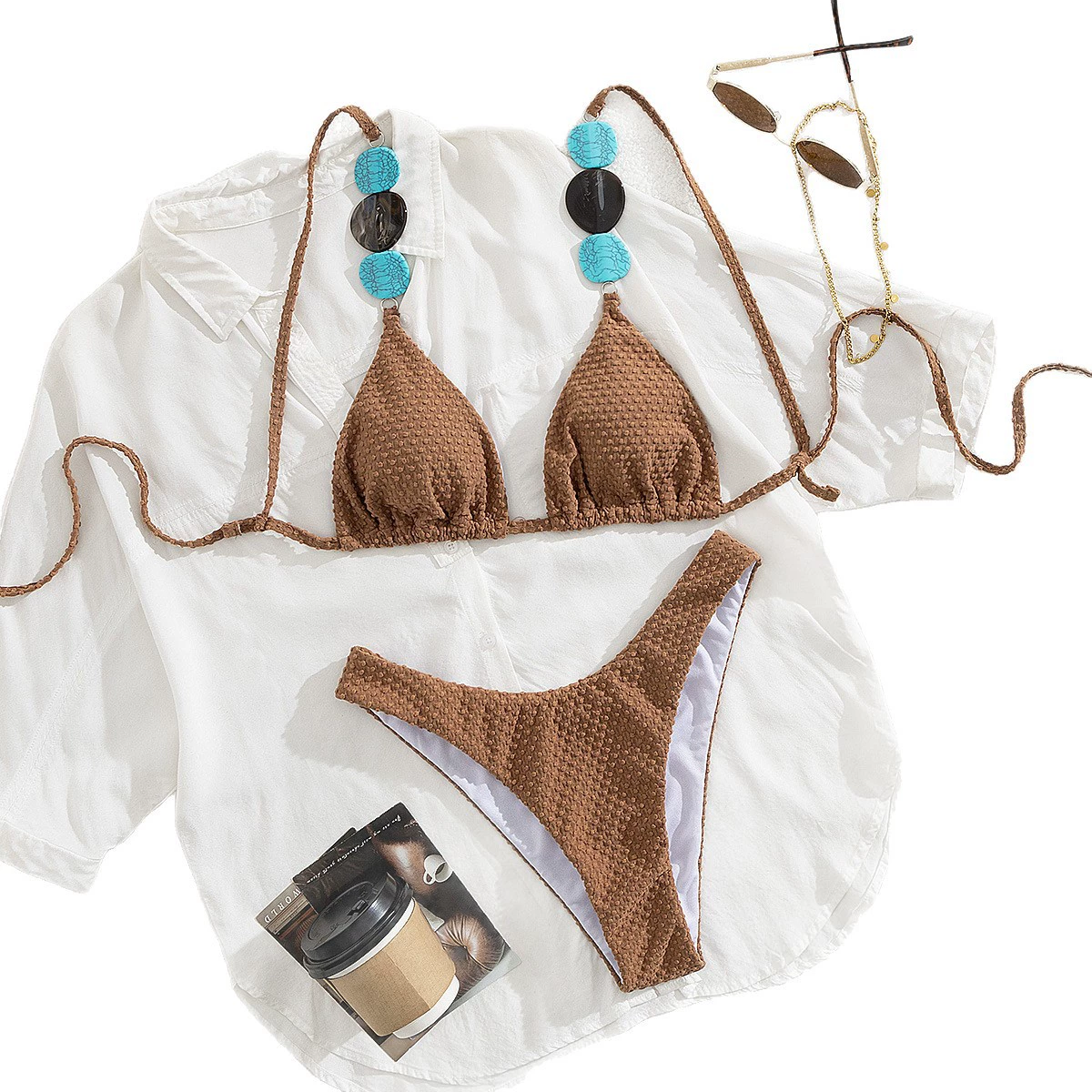 Two-Piece Triangle Bikini Set with Tie Straps view 5