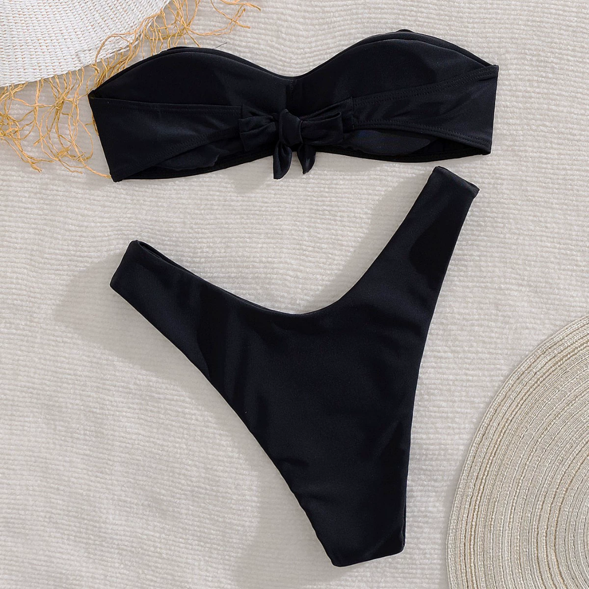 Bandeau Bikini Set with Bead Embellishments and High-Cut Bottoms view 3