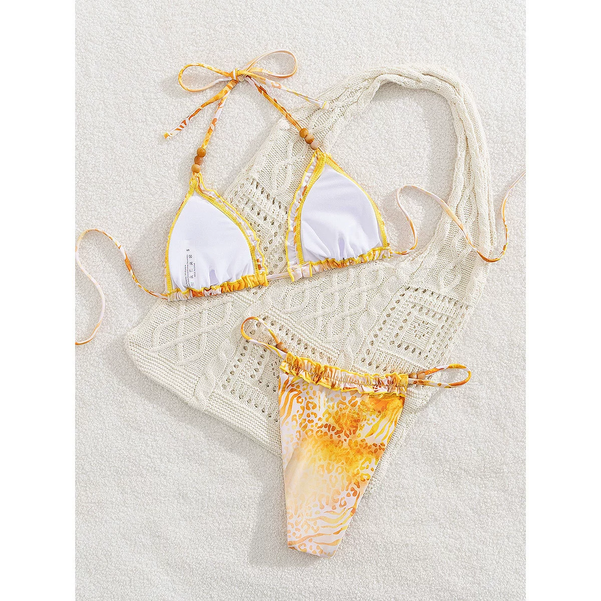 Beaded Triangle Halter Bikini Set with Side Ties view 4