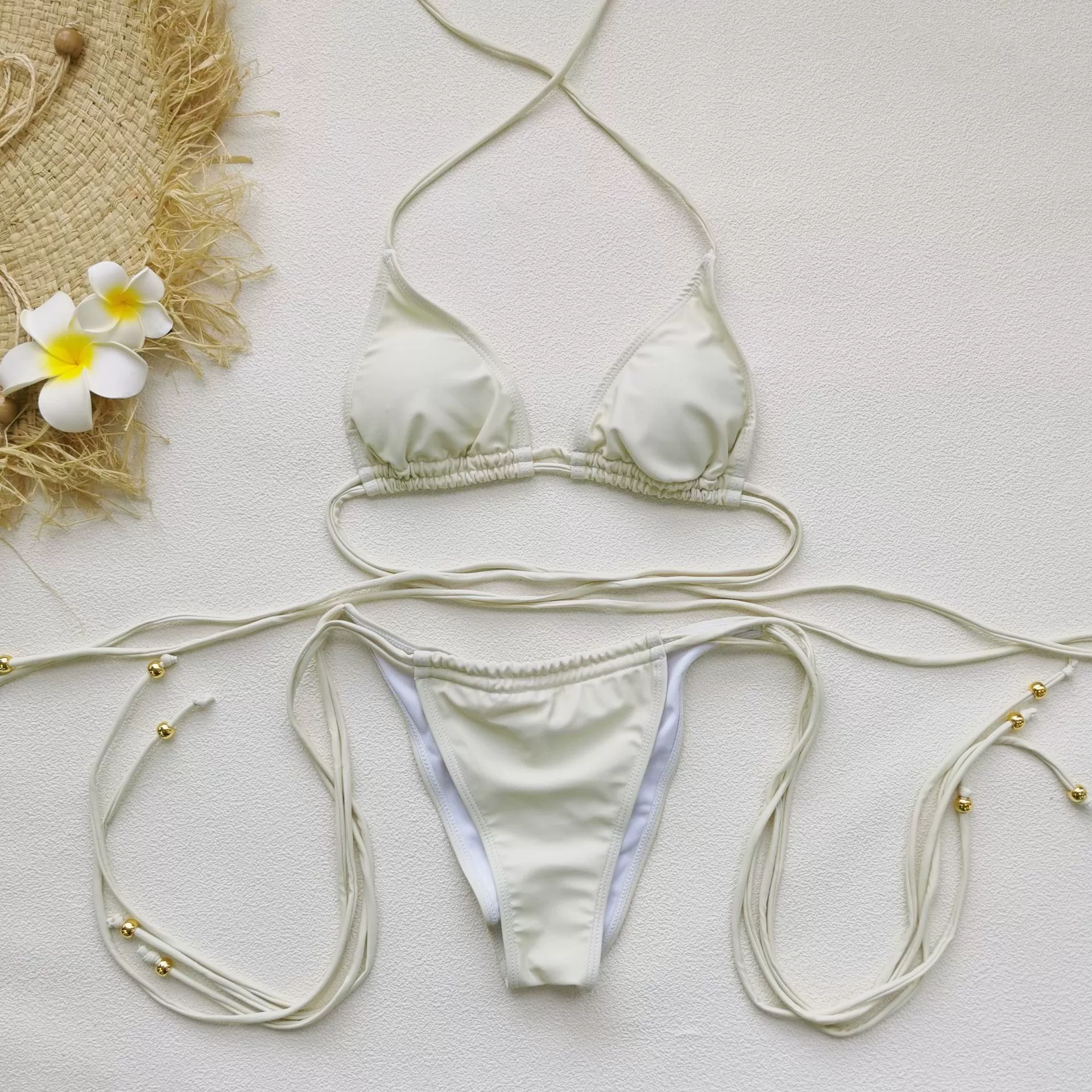 Women's Triangle Bikini Set with Halter Neck and Tie Sides view 3
