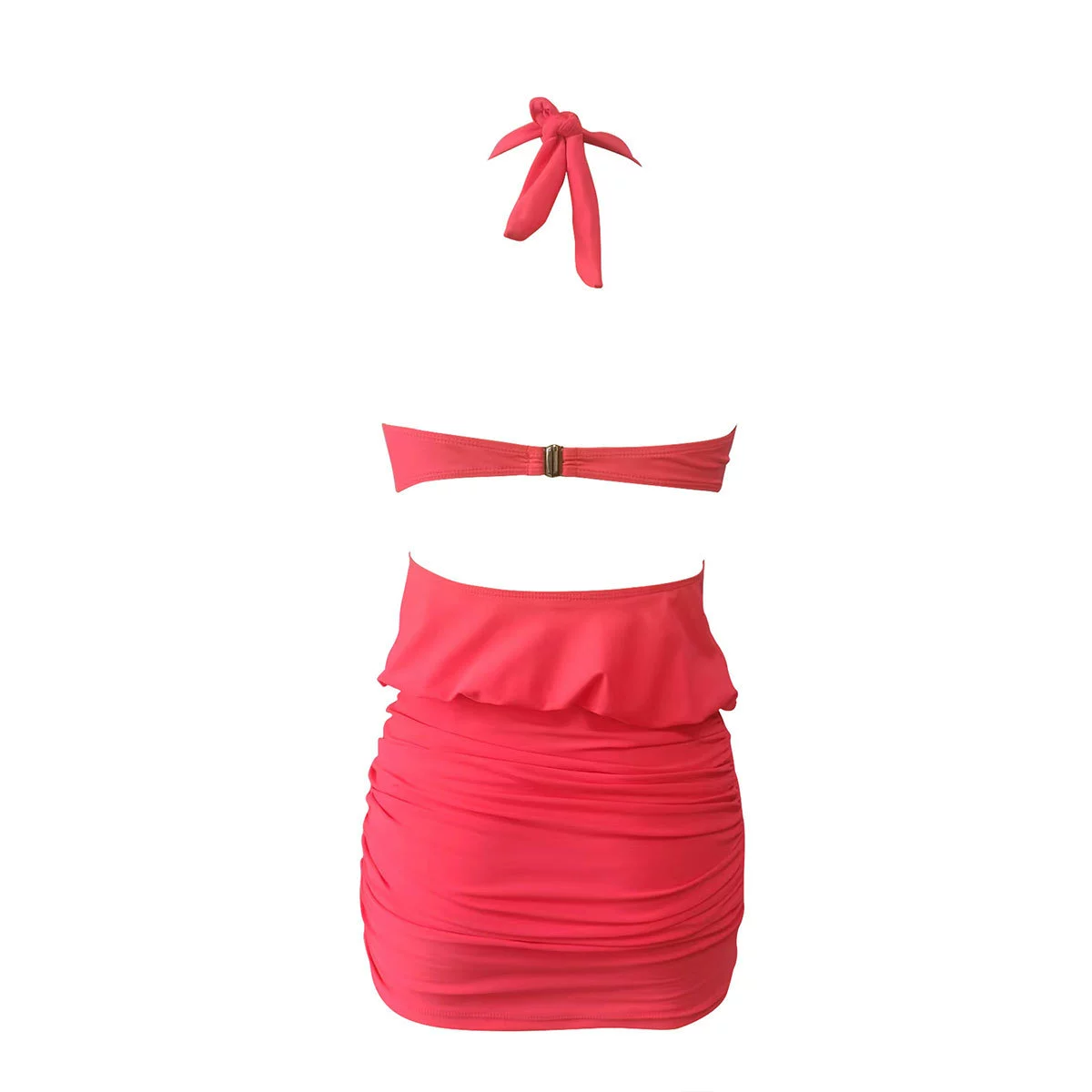 Halter Neck Bandeau Two-Piece Swimsuit with Ruched Skirt view 3