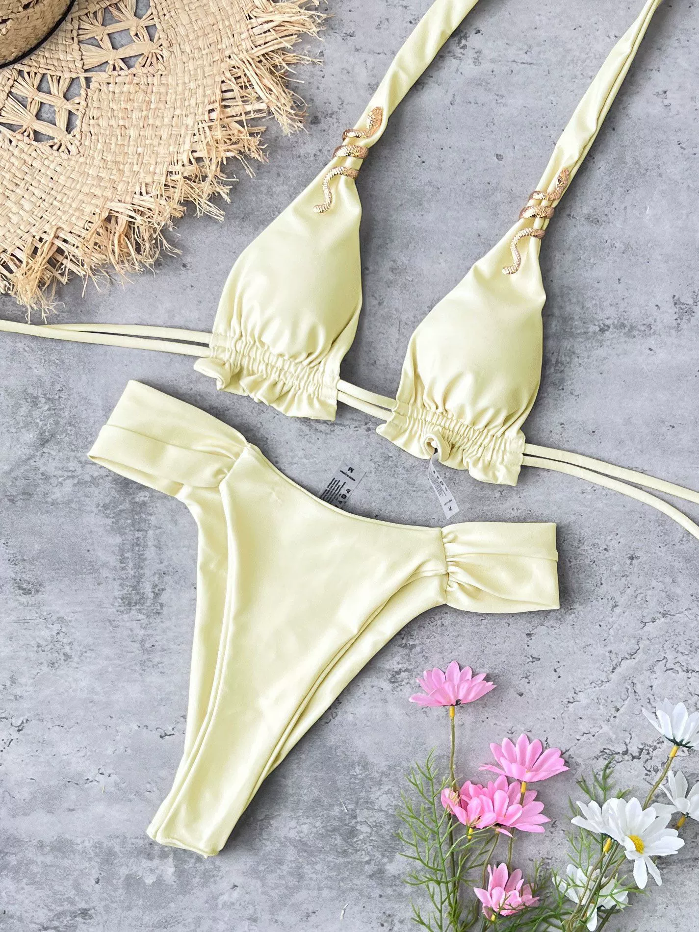 Two-Piece Triangle Bikini with Ruffle Trim and Tie Back view 6