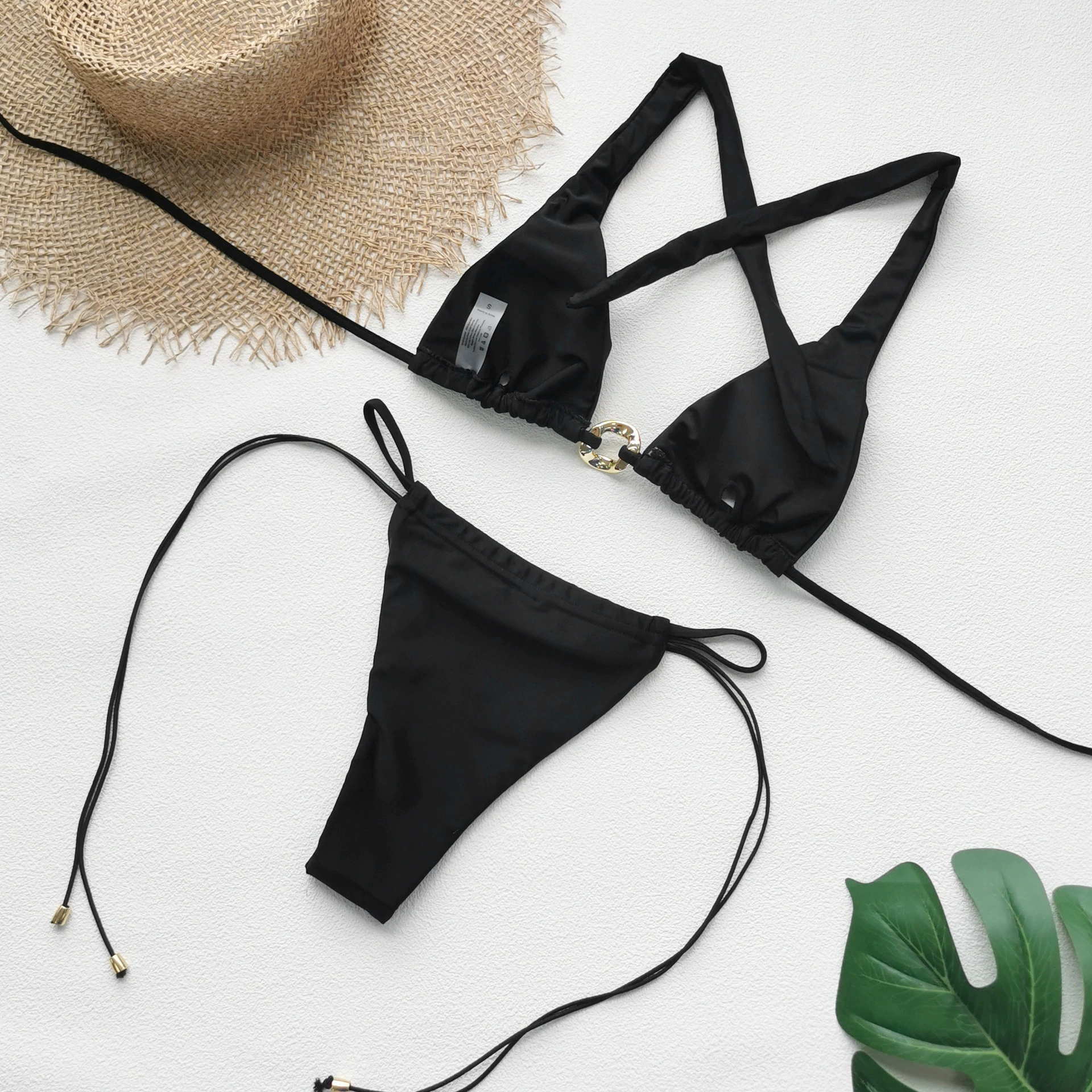 Halter Triangle Bikini Set with Ring Detail view 4