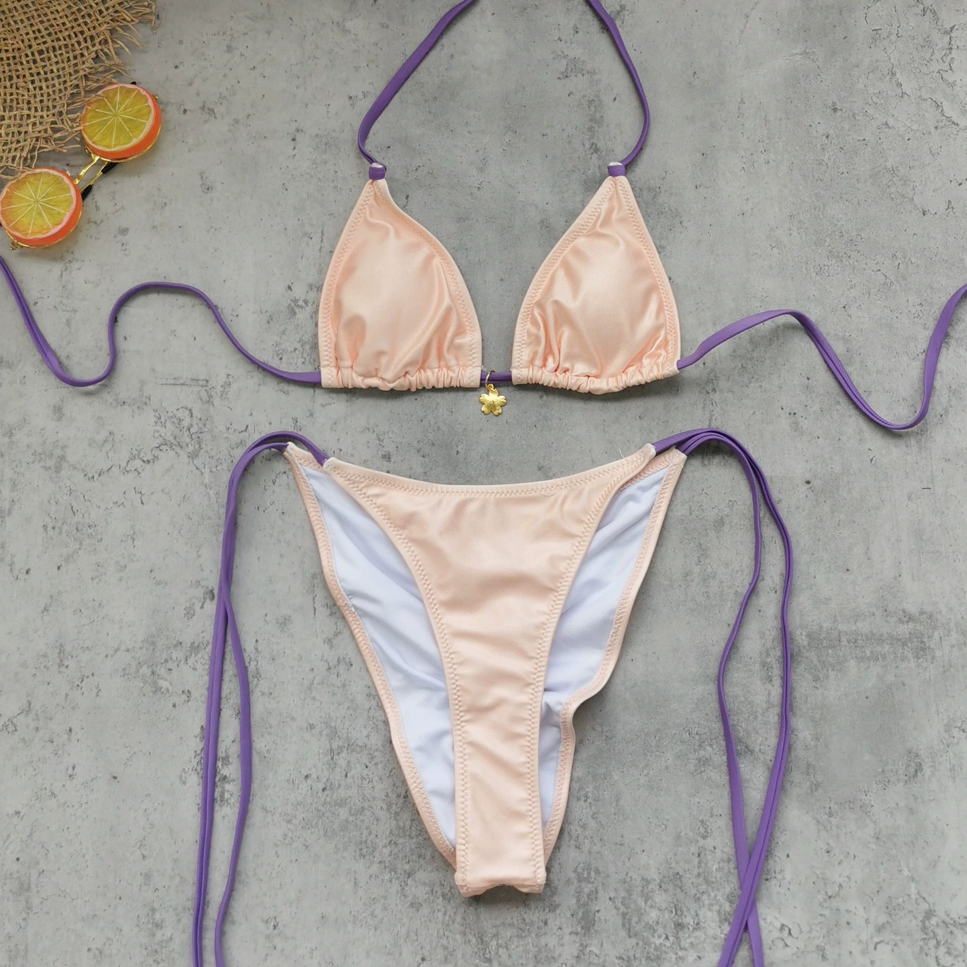 Triangle Halter Bikini Set with Side-Tie Ruched Bottom