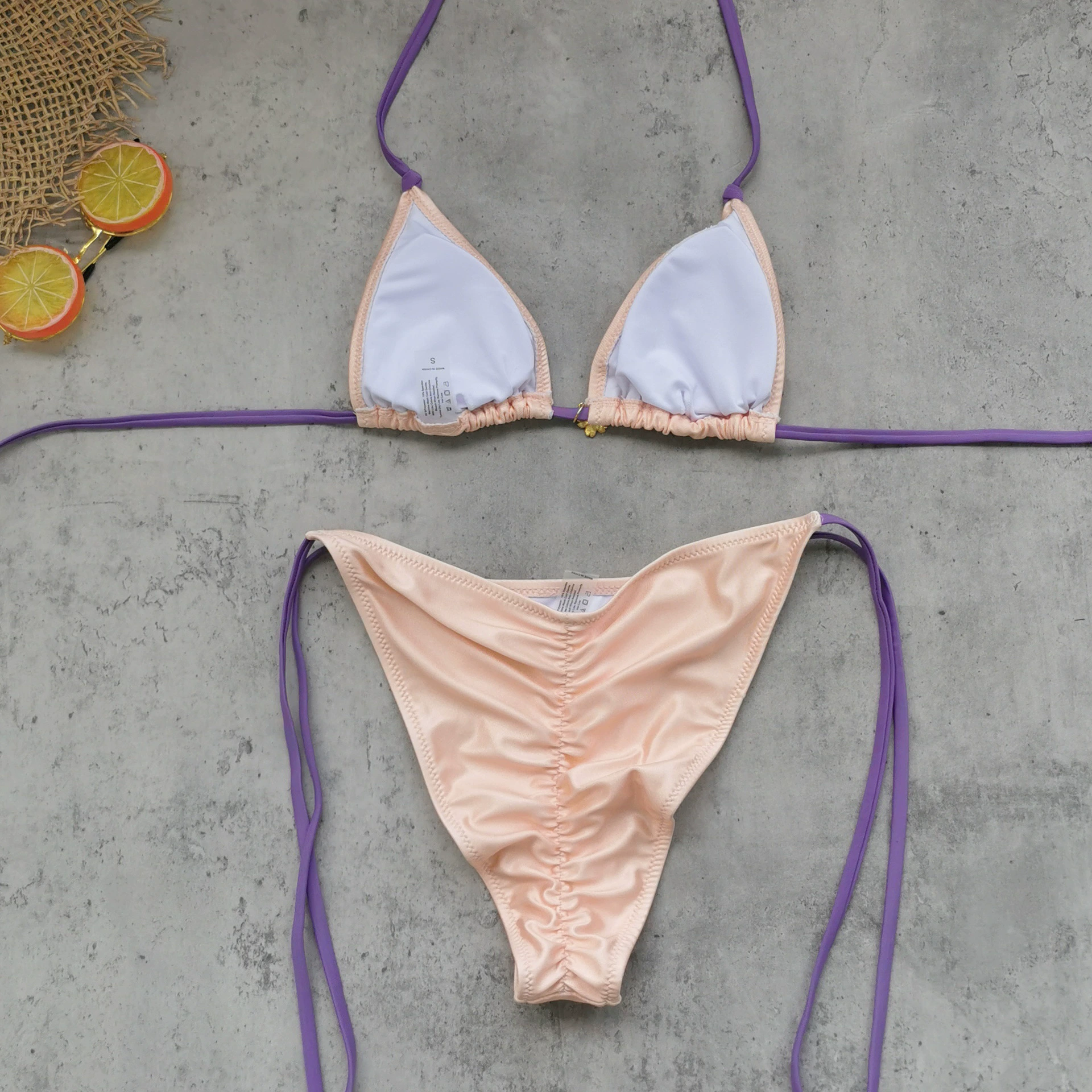 Triangle Halter Bikini Set with Side-Tie Ruched Bottom