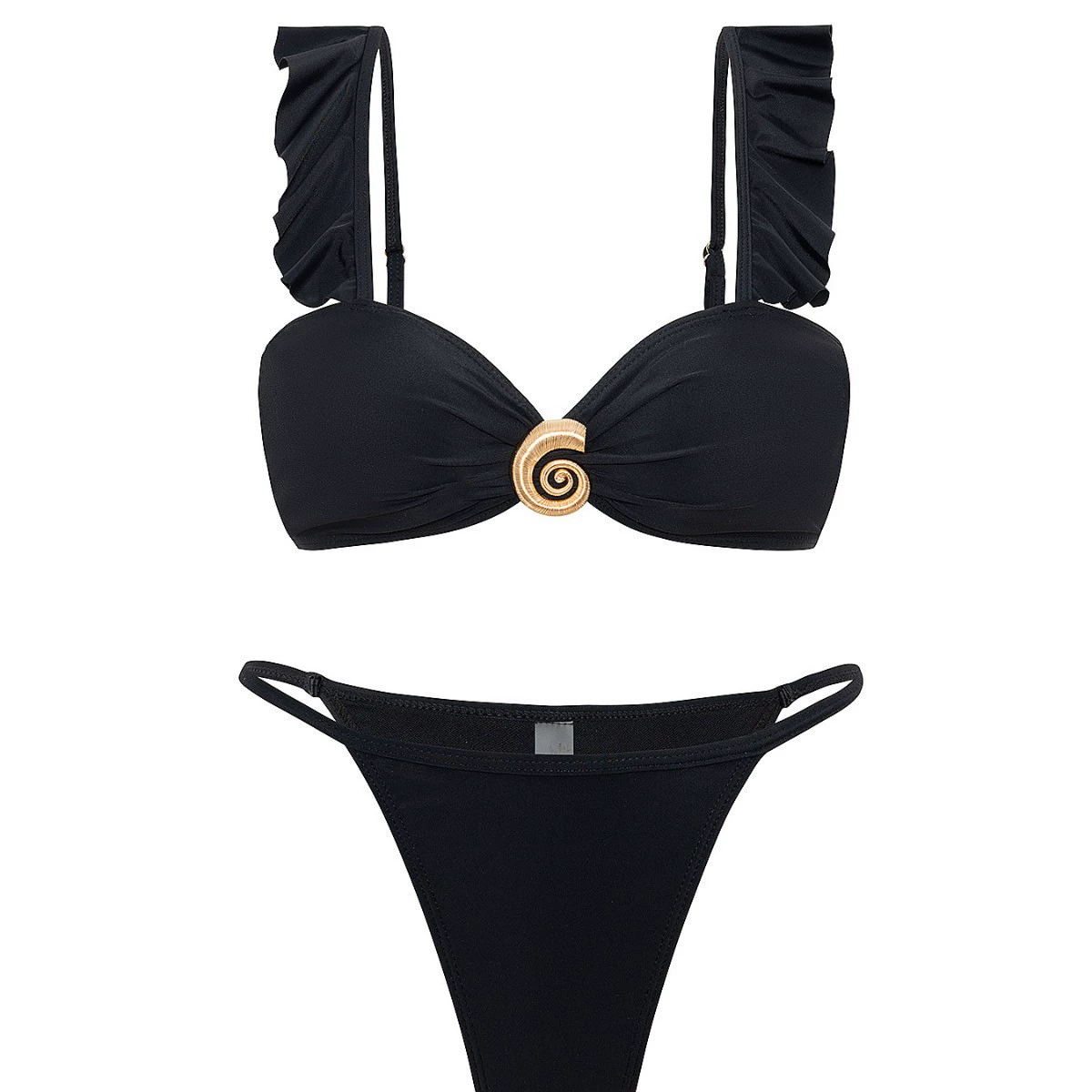Ruffle Strap Bandeau Bikini with Brooch