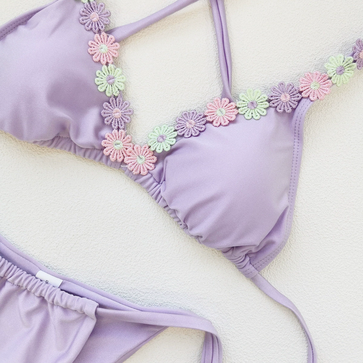 Halter Triangle Bikini Set with Side-Tie Ruched Bottom view 3