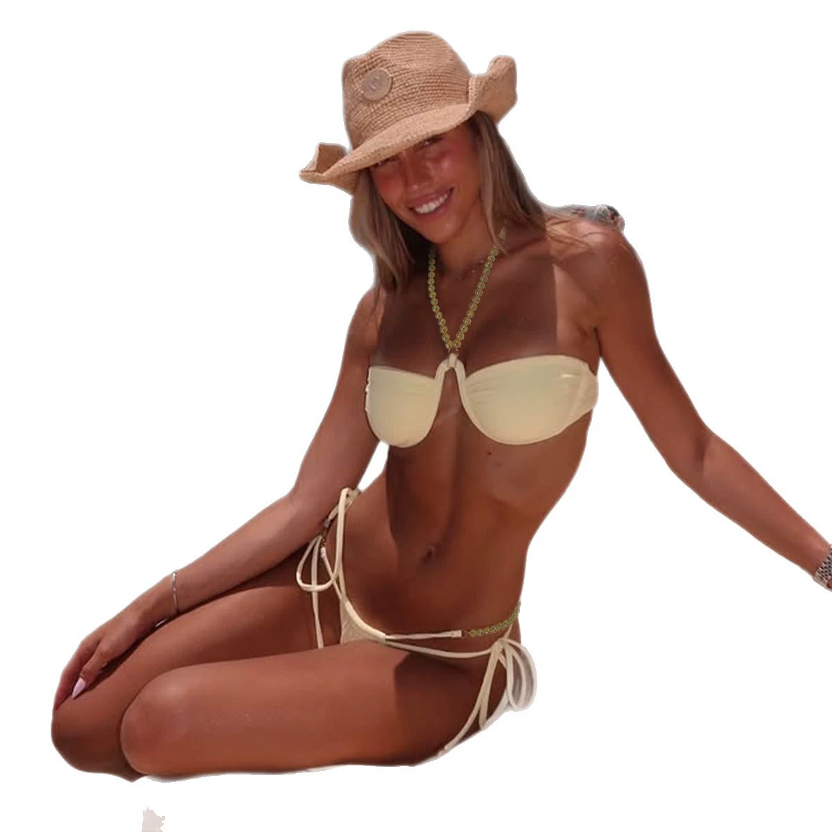 Two-Piece Bandeau Bikini with Halter Ties and Side-Tie Bottoms view 5