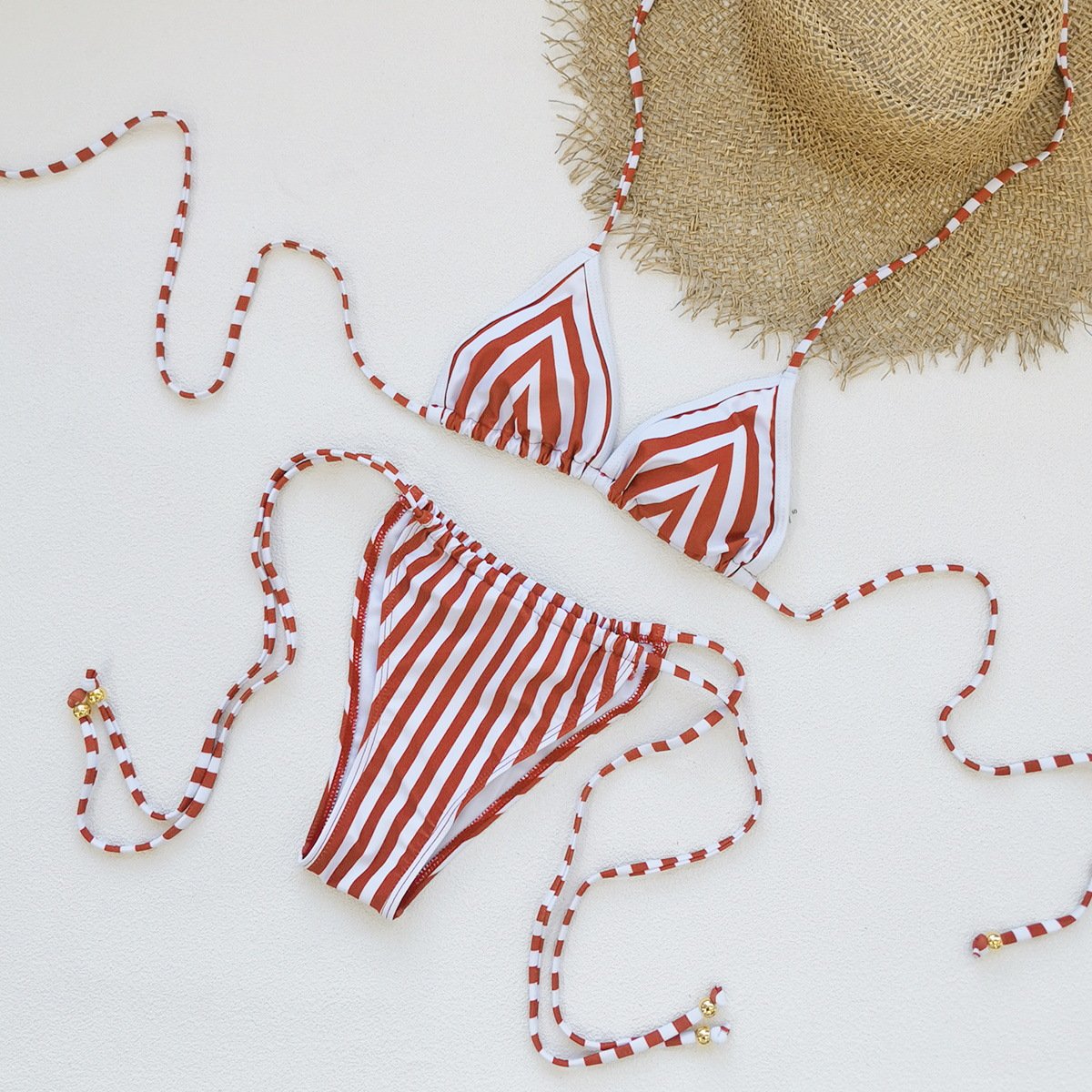 Red and white striped bikini