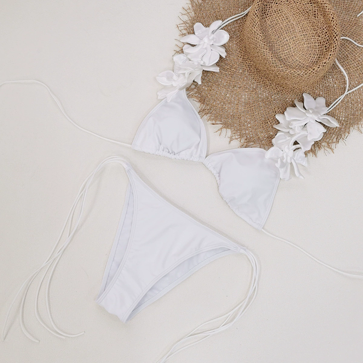 Triangle Bikini Set with Halter Straps and Side Ties