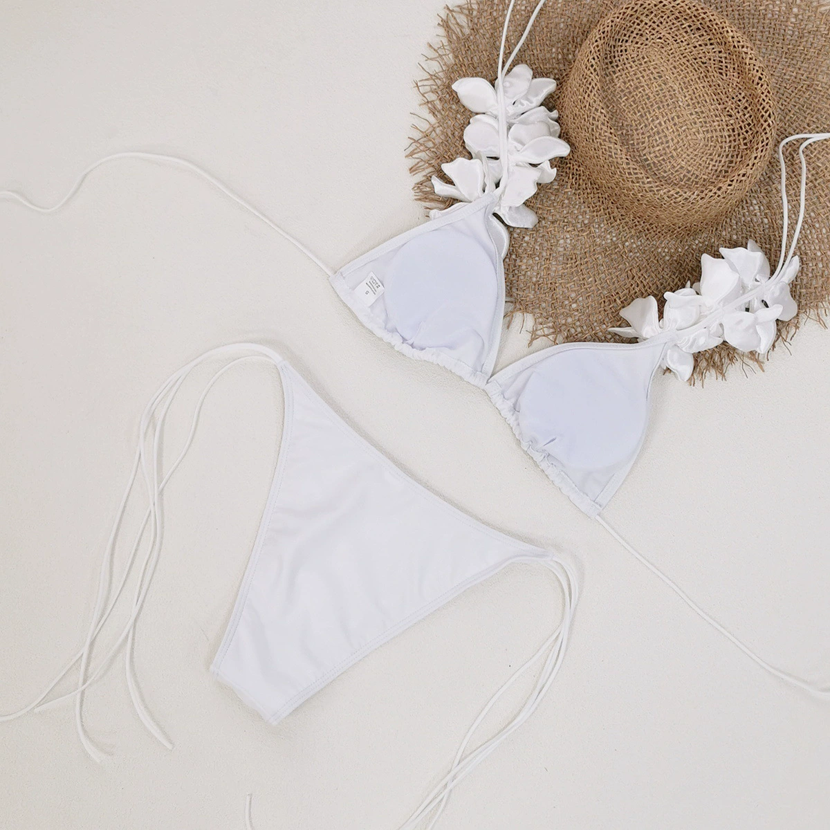 Triangle Bikini Set with Halter Straps and Side Ties