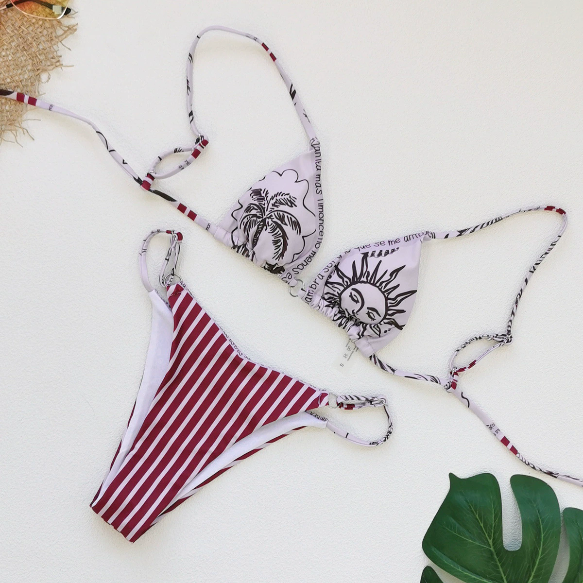 Two-Piece Triangle Halter Bikini Set with High-Cut Bottoms