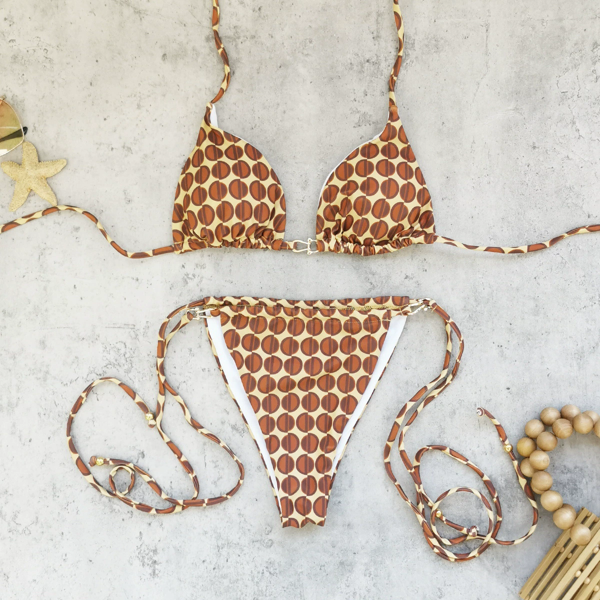 Two-Piece Triangle Bikini Set with Halter Top and Side Ties view 3