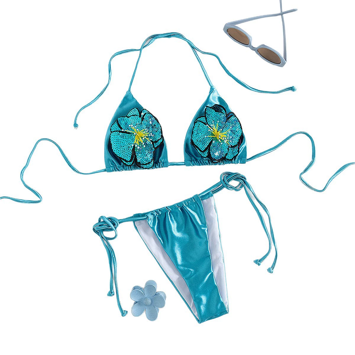 Triangle Halter Bikini Set with Side-Tie Bottom view 5