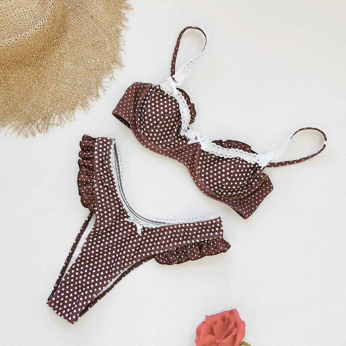 Two-Piece Halter Bikini Set with Ruffle Trim