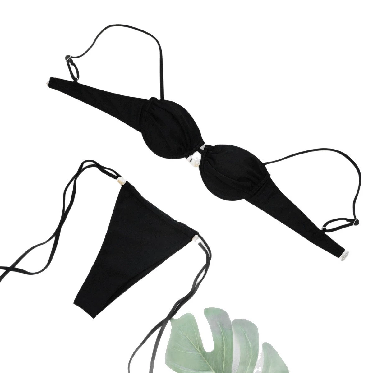 Bandeau Bikini Set with Shell Charms and Tie Bottoms view 5