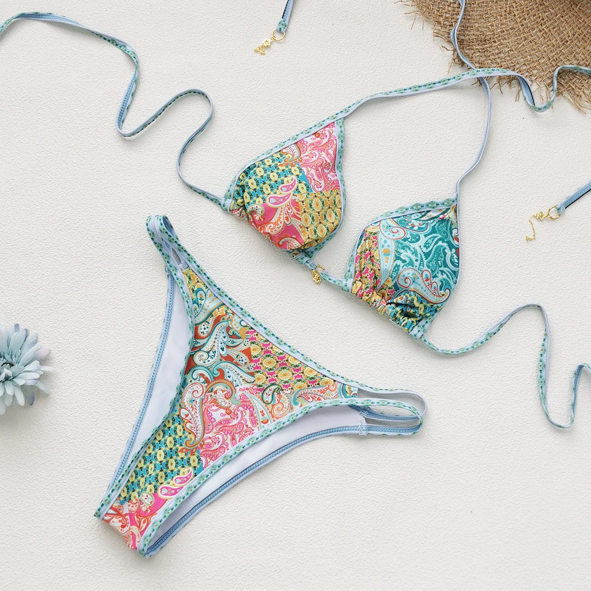 Halter Neck Two-Piece Bikini Set with Side Ties