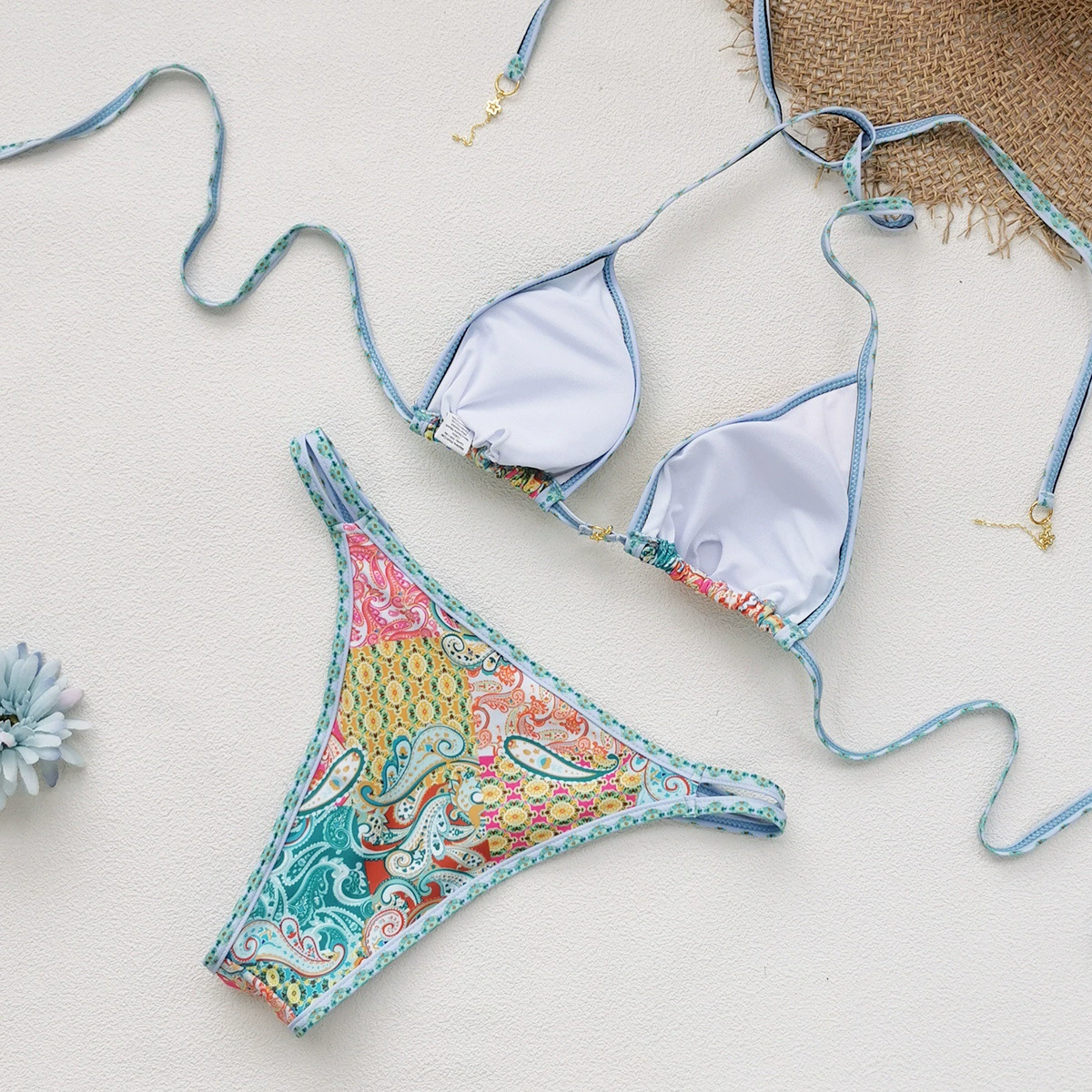 Halter Neck Two-Piece Bikini Set with Side Ties