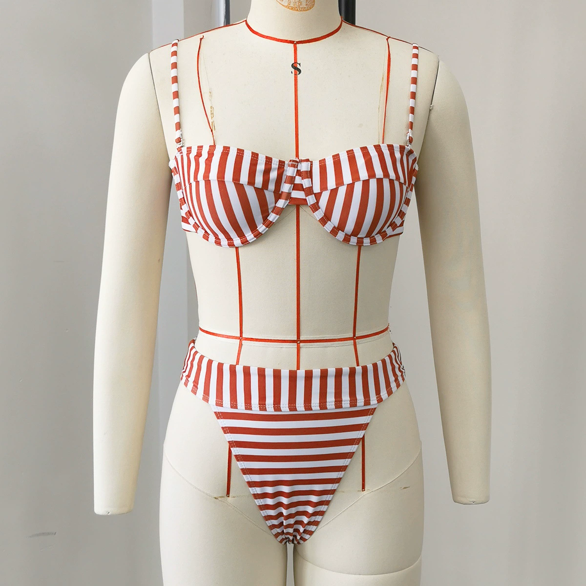 Two-Piece Bikini Set with Adjustable Straps and High Waist Bottom