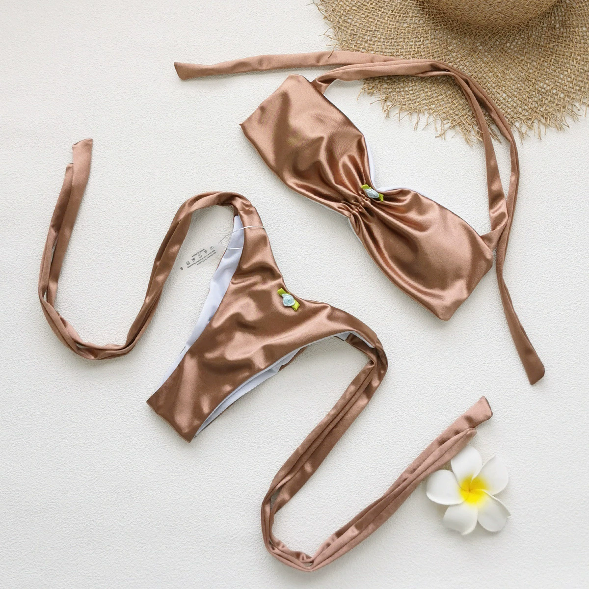 Halter Neck Ruched Two-Piece Bikini Set with Side Ties view 4