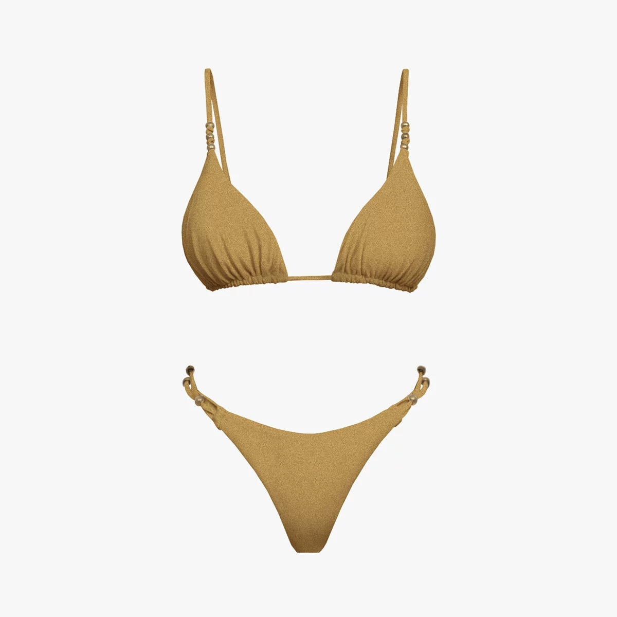 Beaded Triangle Halter Bikini Set with Thong Bottom