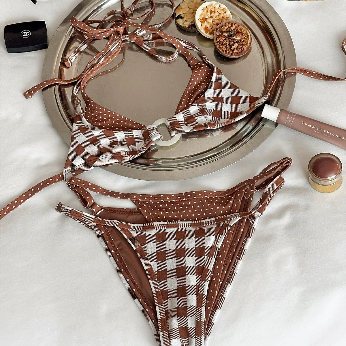 Two-Piece Triangle String Bikini Set with Ring Detail