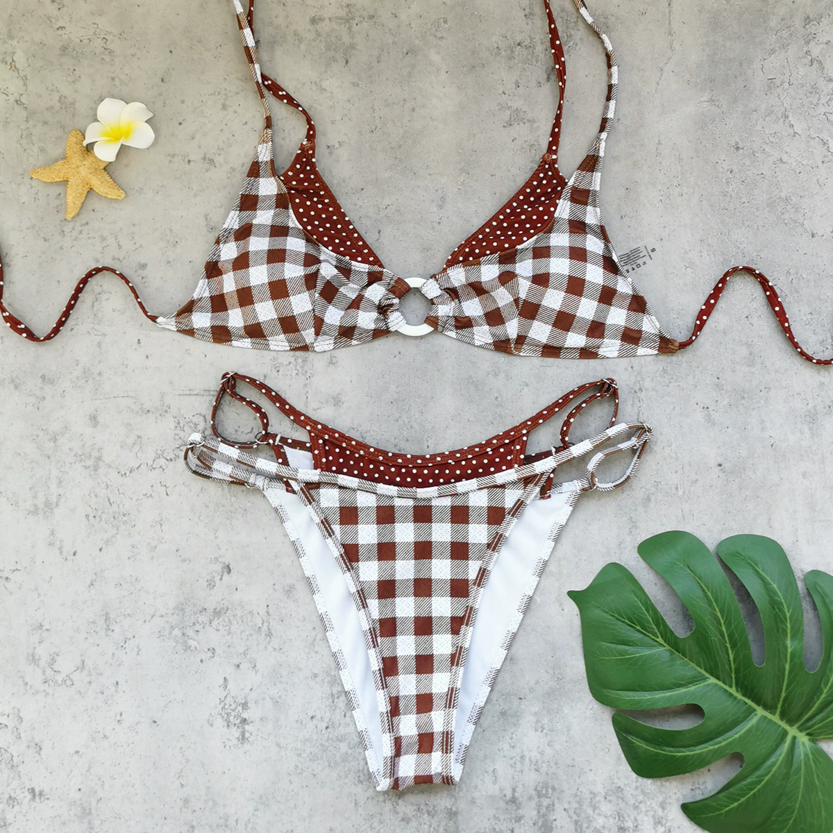 Two-Piece Triangle String Bikini Set with Ring Detail