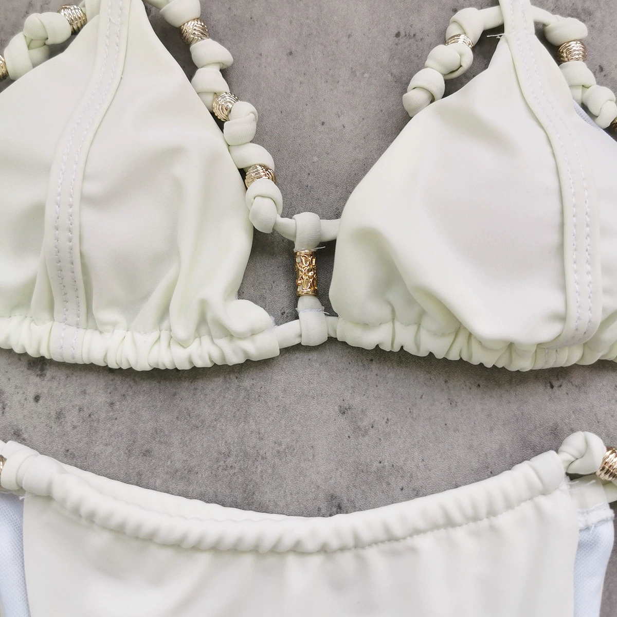 Beaded Halter Triangle Bikini Set view 4