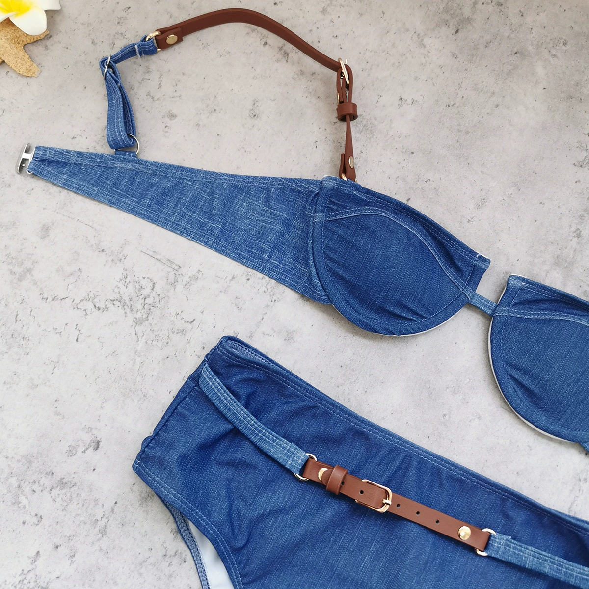 Two-Piece Balconette Bikini Set with High-Waisted Belted Bottom view 3