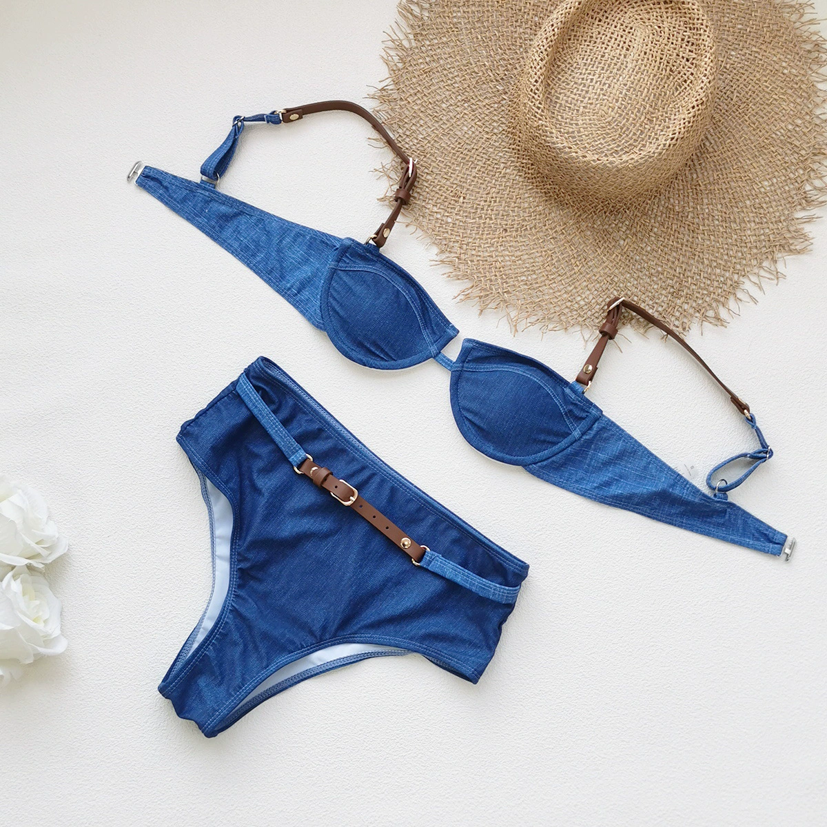 Two-Piece Balconette Bikini Set with High-Waisted Belted Bottom view 6