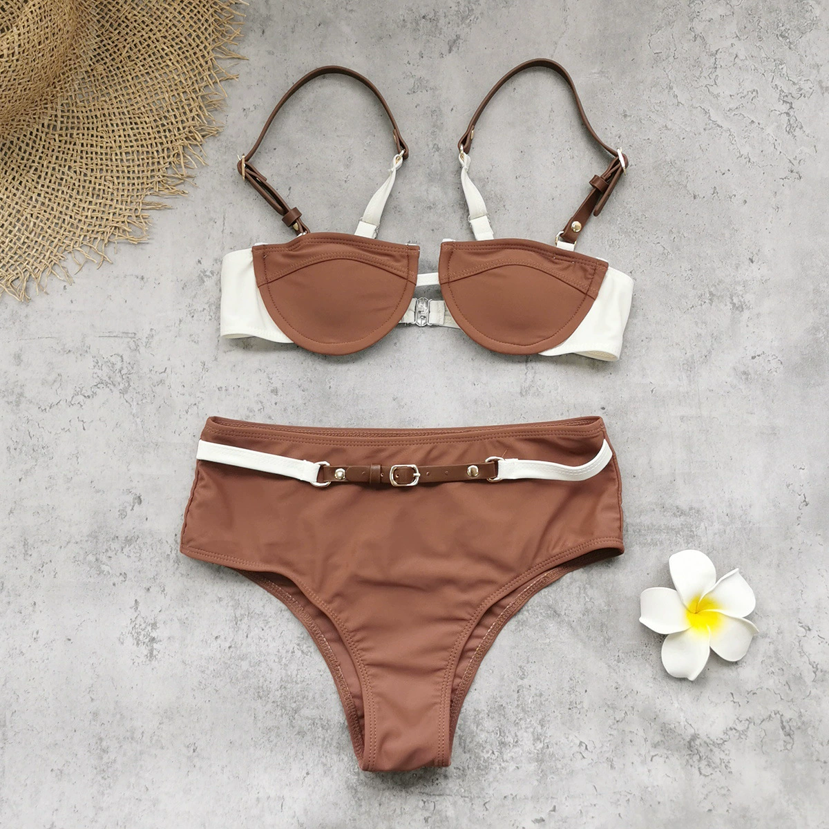 Two-Piece Balconette Bikini Set with High-Waisted Belted Bottom view 7