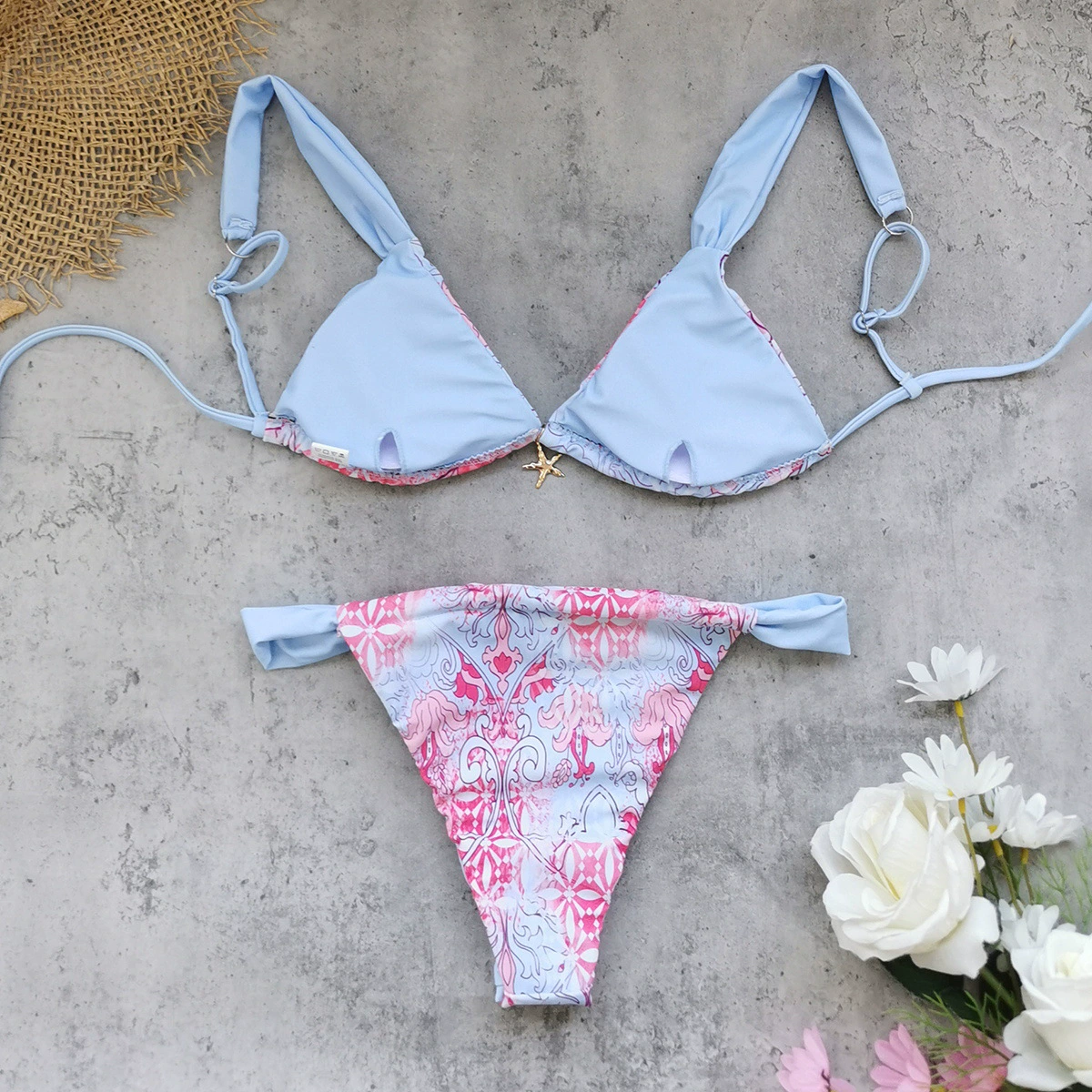 Adjustable Triangle Bikini Set with Side Tie Bottom view 4