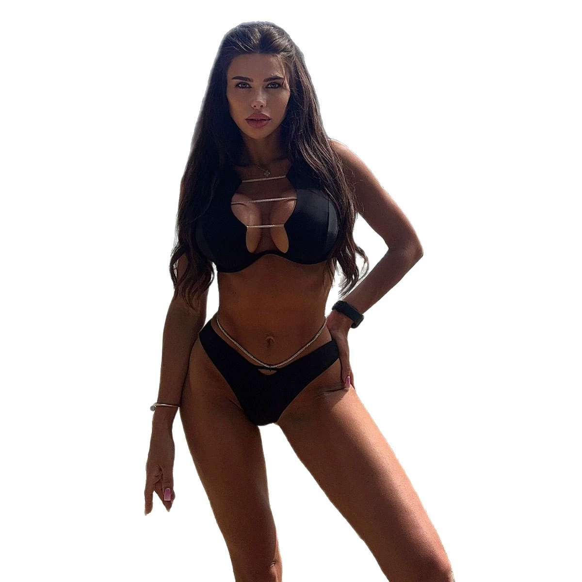 Two-Piece Bikini Set with Chain Detail and Deep V Neckline view 5