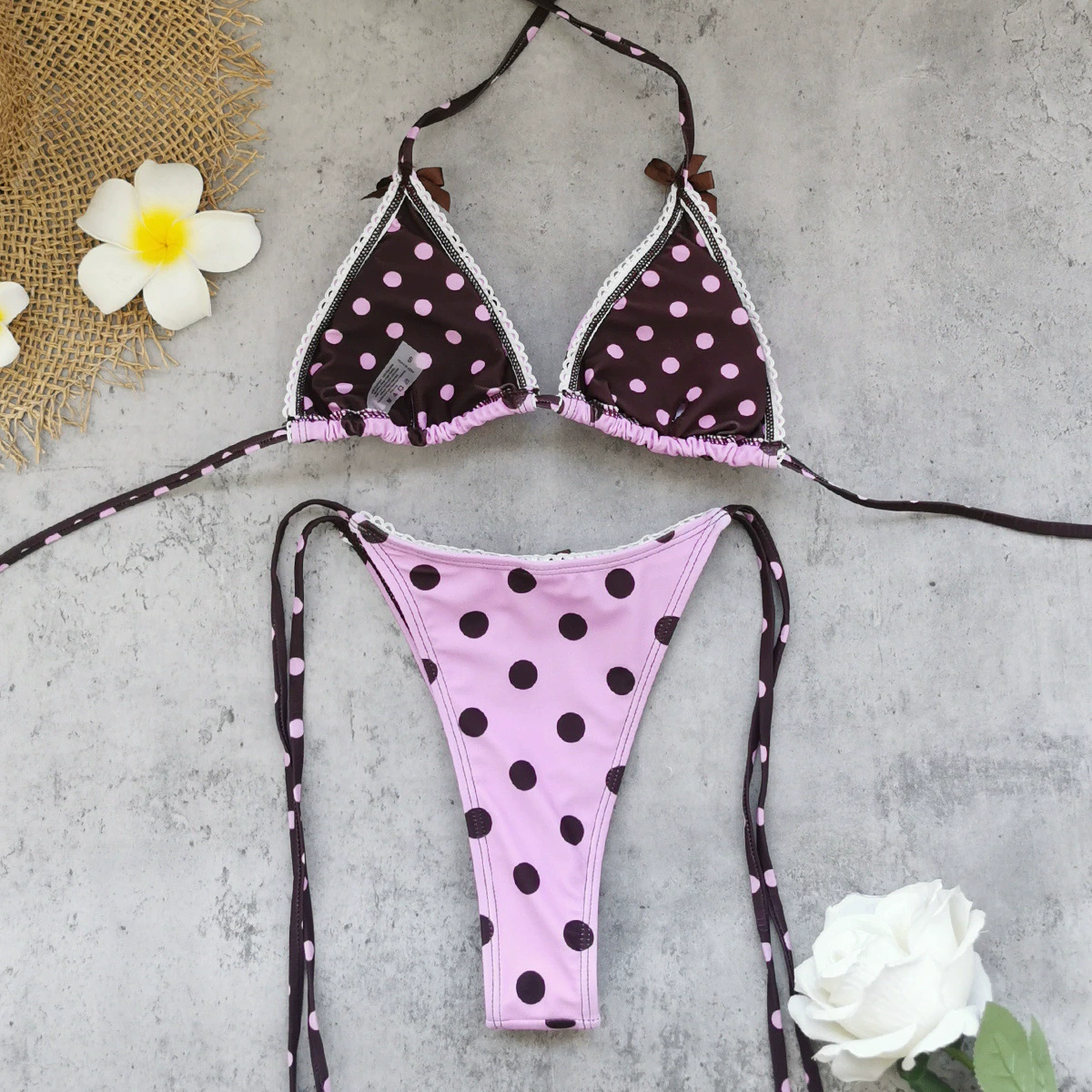 Women's Triangle Halter Bikini Set with Side Ties view 4