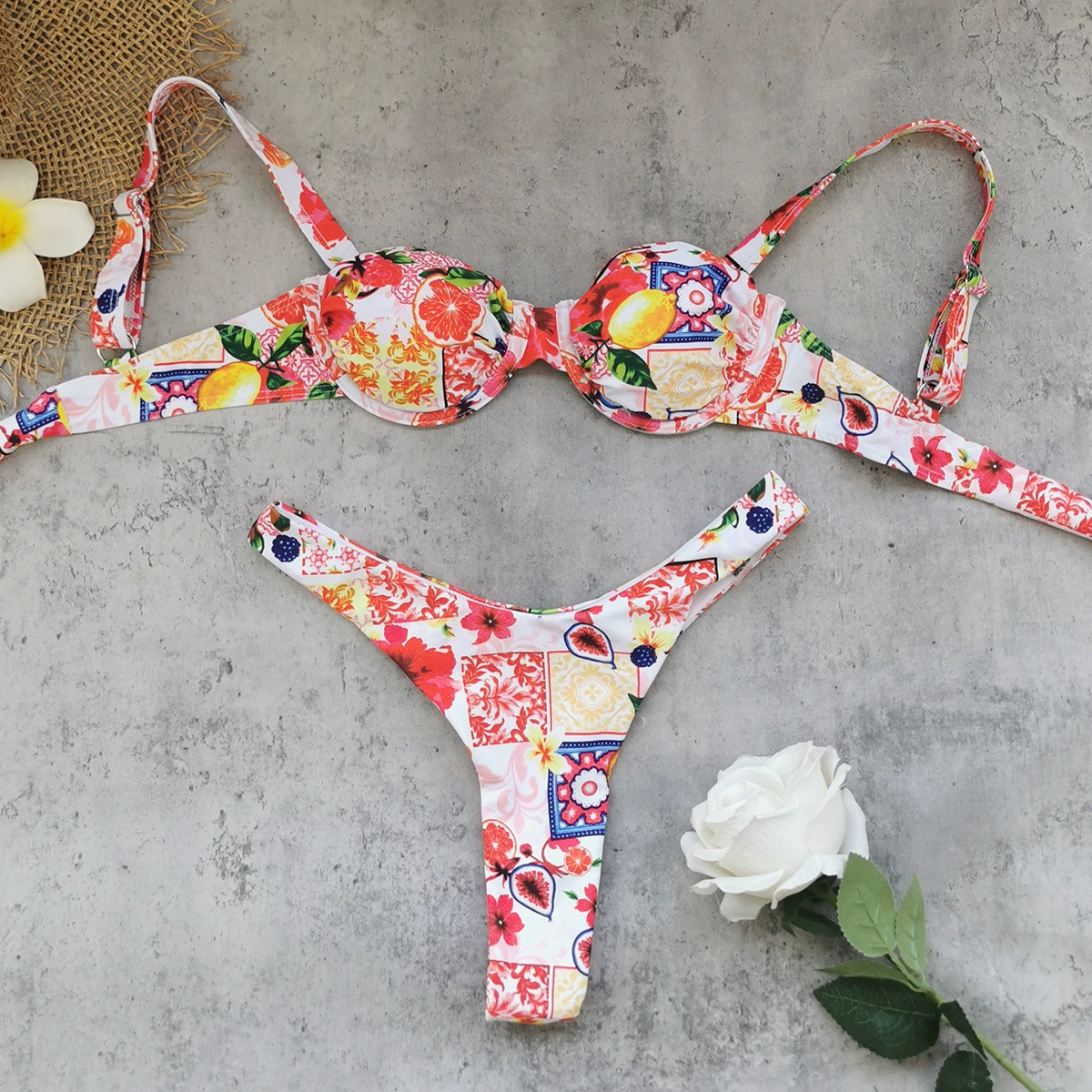 Two-Piece Balconette Bikini Set with Tie Back and High-Leg Thong view 3