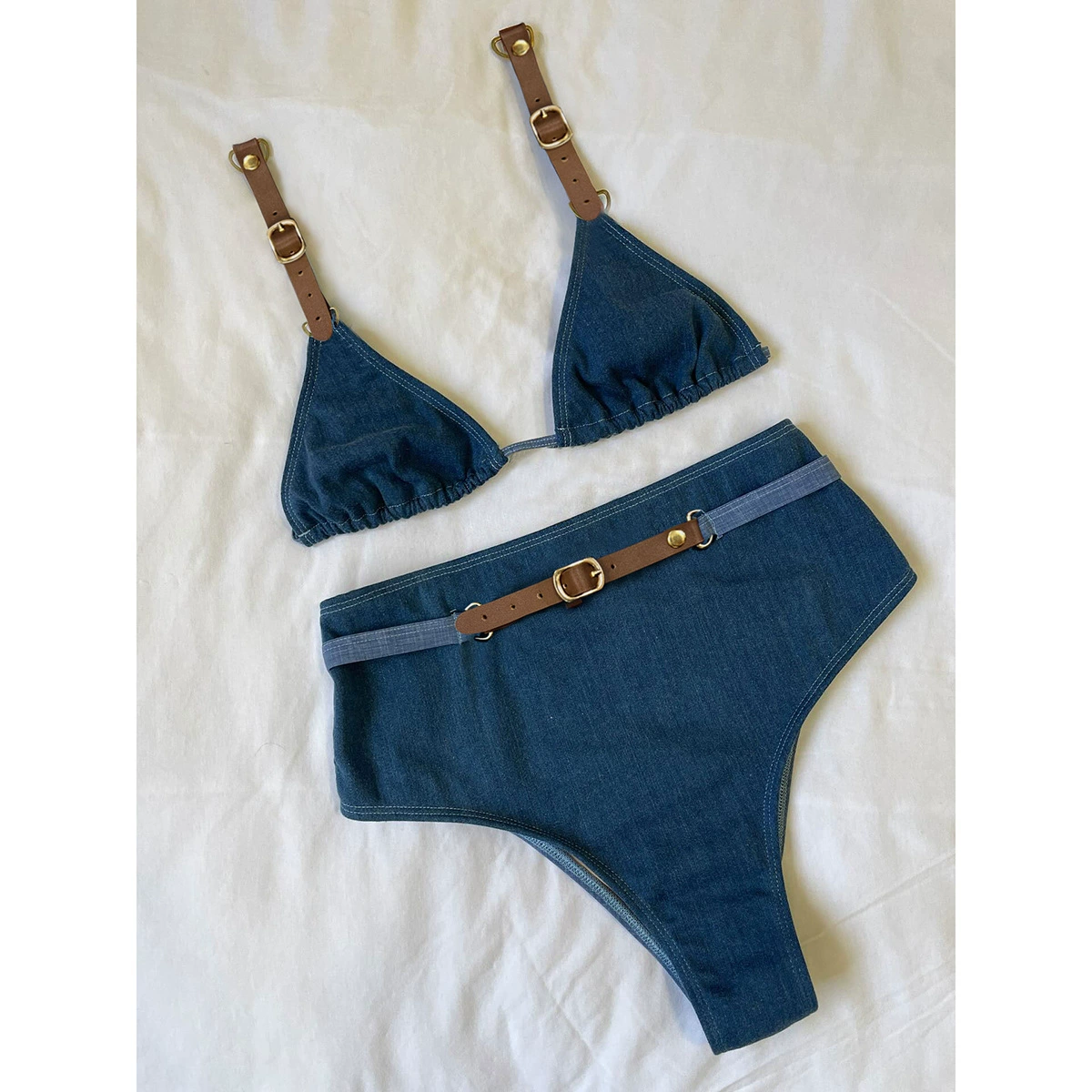 Belted Halter Bikini Set with High-Waist Bottoms
