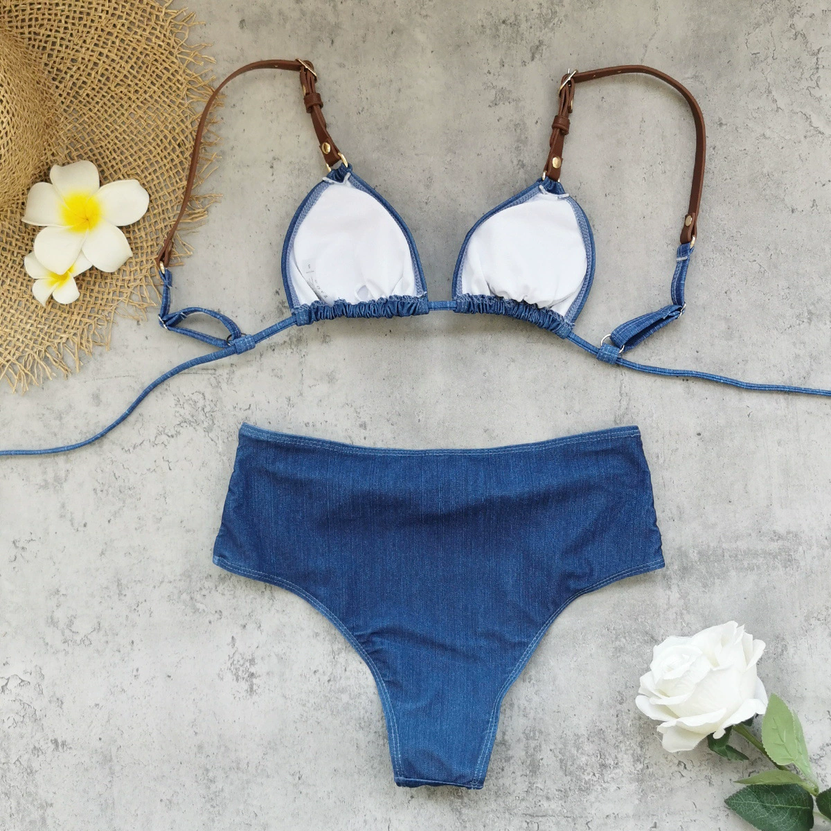 Belted Halter Bikini Set with High-Waist Bottoms view 4