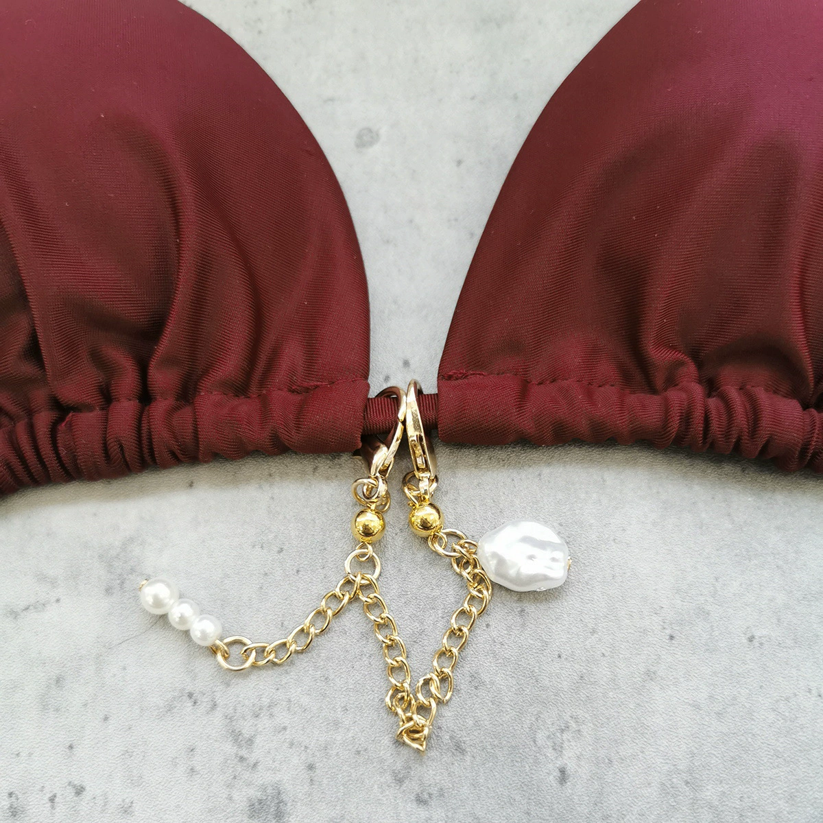 Two-Piece Halter Triangle Bikini Set with Side-Tie Bottoms and Charm Detail view 3