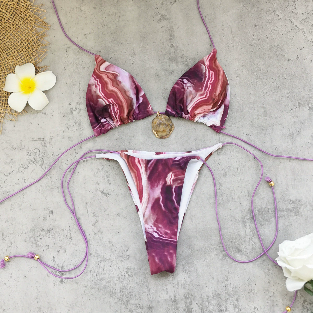 Triangle String Bikini Set with Pendant