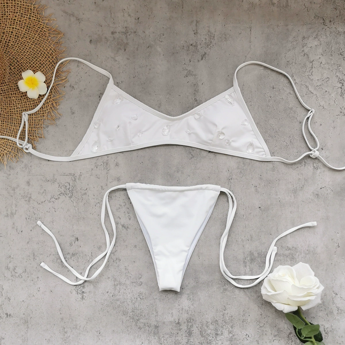 Embellished Triangle Bikini Set with Side-Tie Bottoms view 3