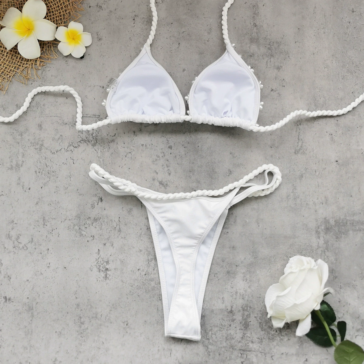 Braided Halter Triangle Bikini Set with Bead Accents view 4
