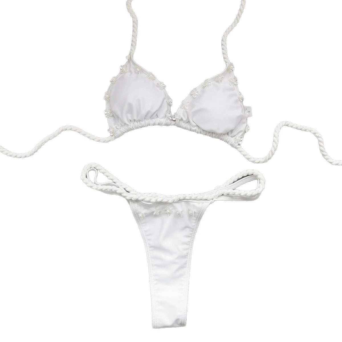 Braided Halter Triangle Bikini Set with Bead Accents view 5