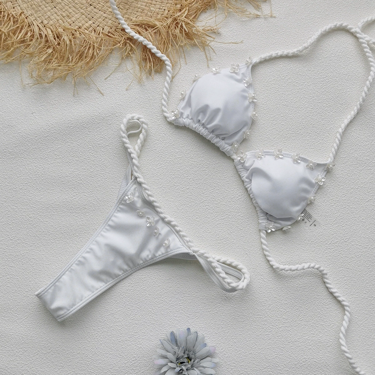 Braided Halter Triangle Bikini Set with Bead Accents view 6