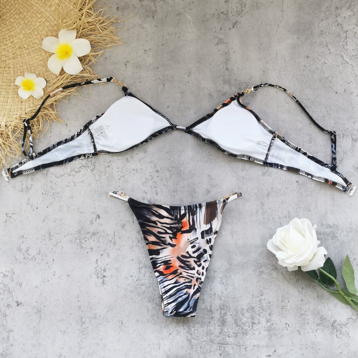 Two-Piece Triangle Bikini Set with Pearl Accents view 4