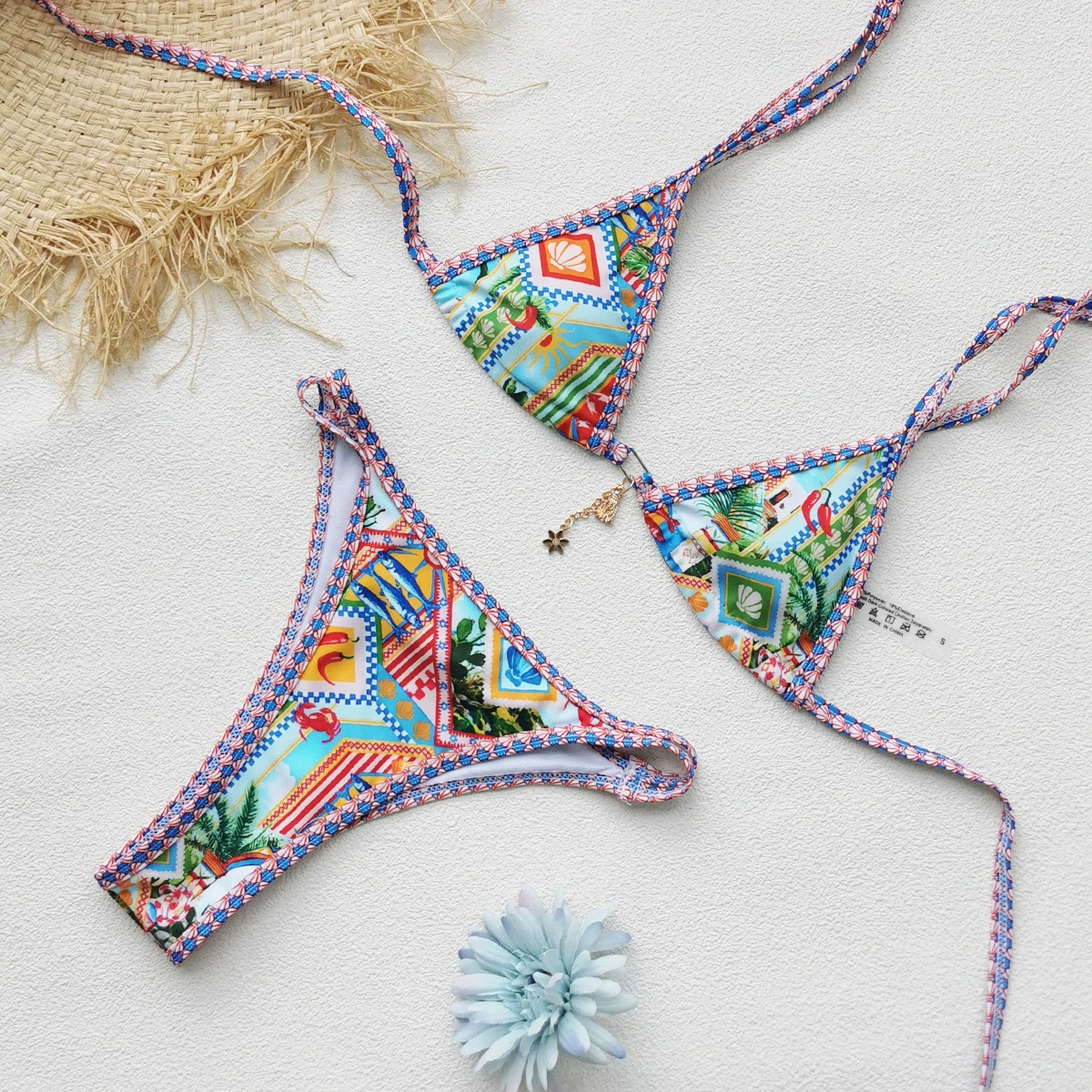 Women’s Halter Triangle Bikini Set with Charm